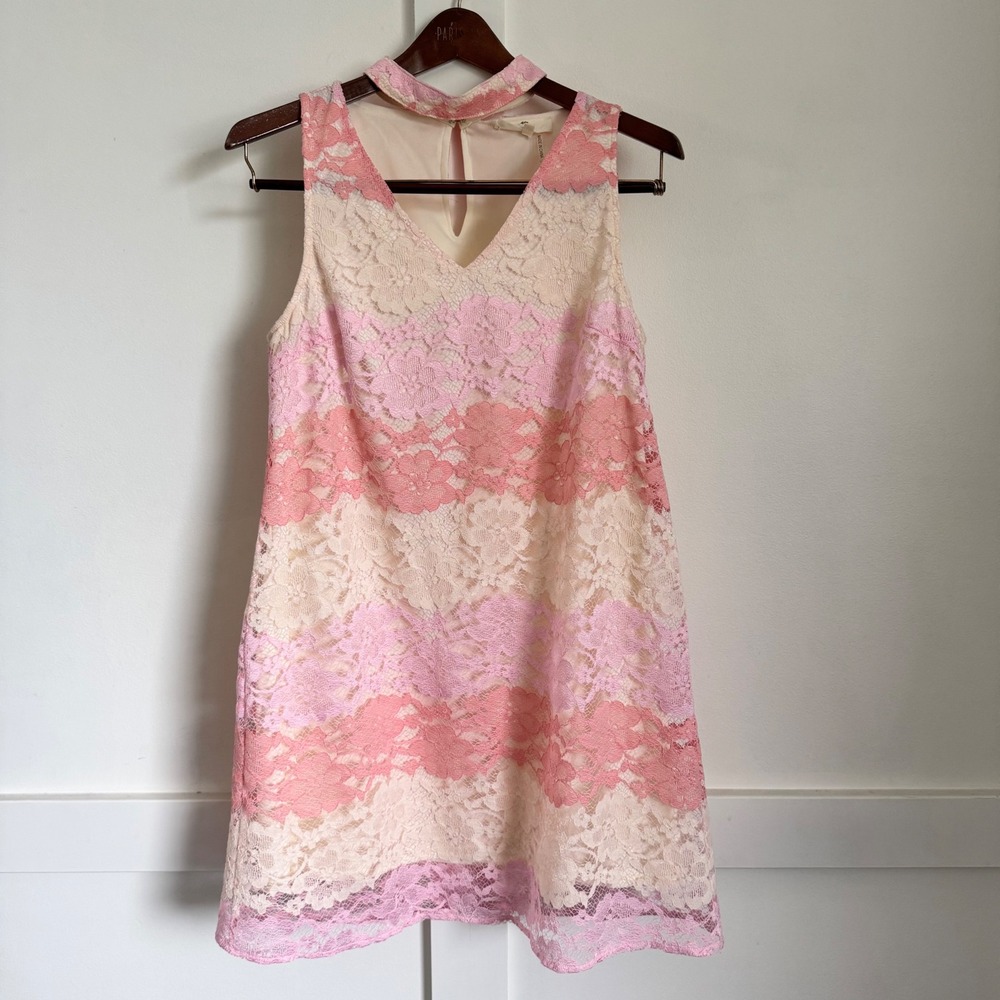 Entro Pink Floral Lace Mini Dress Retro Sz M